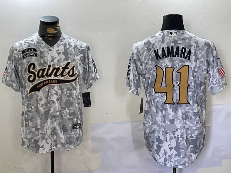 Mens New Orleans Saints #41 Alvin Kamara Arctic Camo 2024 Salute to Service Stitched Baseball Jersey